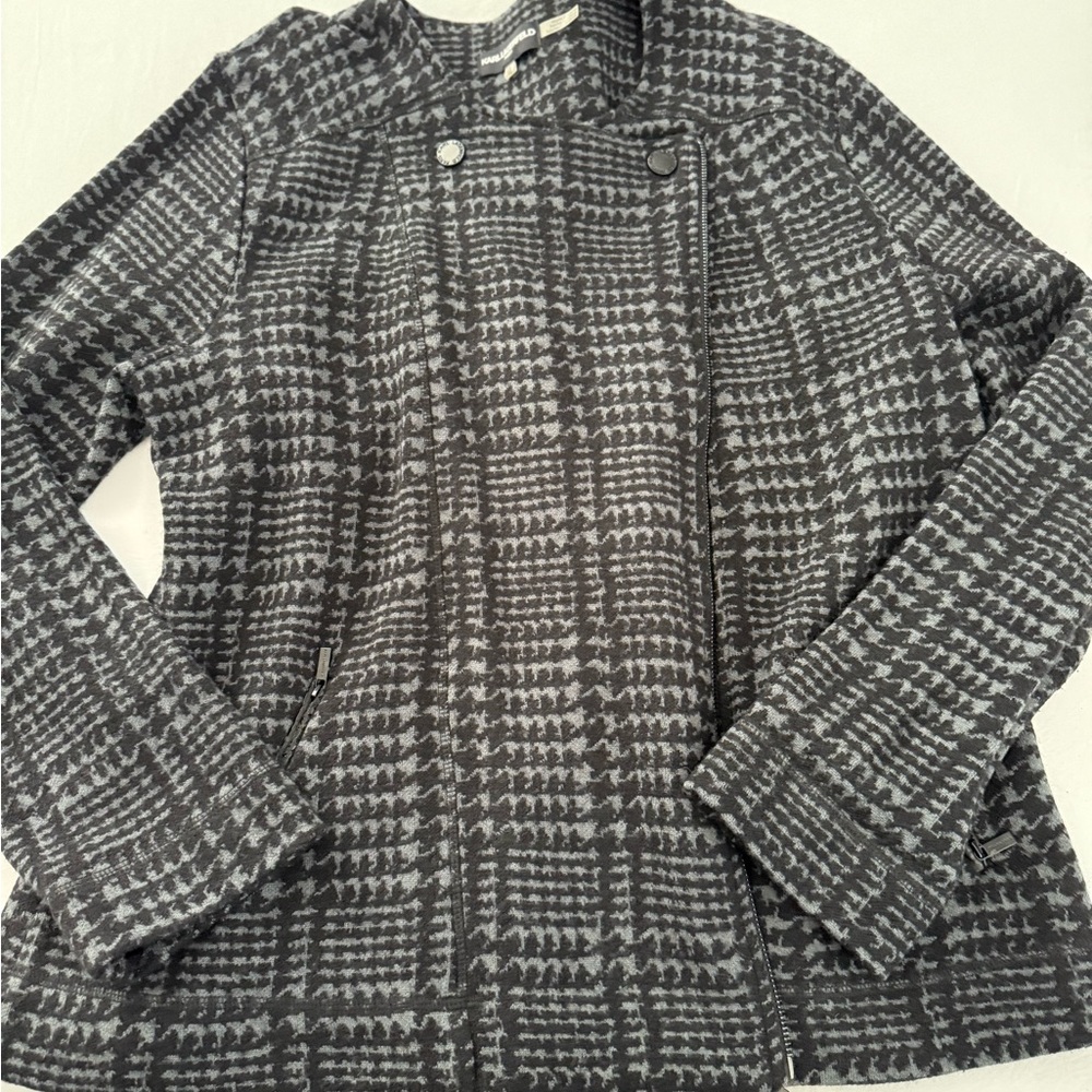 Karl Lagerfeld Women's Houndstooth Blazer - Black and Gray - Picture 10 of 15